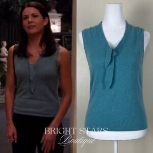 Rare Vintage Sleeveless Cashmere Sweater Vest ASO Lorelai Gilmore Girls Tie Blue